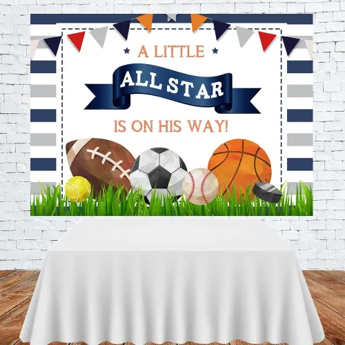 Miniatura 3 de Lofaris A Little All Star is On His Way - Telón de fondo para baby shower, niños, deportes, cumpleaños, fútbol, baloncesto, tenis, golf, recién