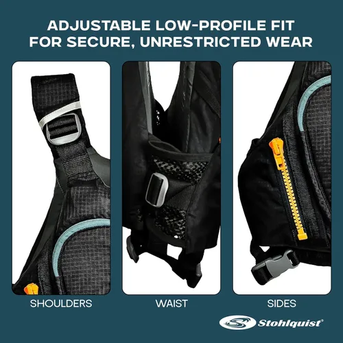 Miniatura 5 de Stohlquist Chaleco salvavidas Edge para adultos y niños, aprobado por la Guardia Costera de Estados Unidos, nivel 70N, para aguas bravas, kayak, SUP