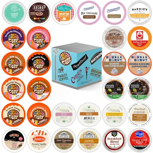 Paquete variado de café, té, chocolate caliente y capuchino, muestra de café de una sola porción, té, cacao caliente y cápsulas de capuchino para