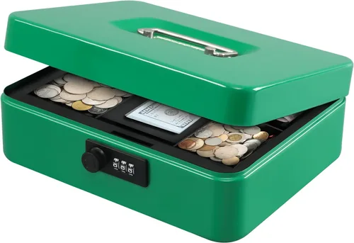 Miniatura 22 de KYODOLED Caja de dinero grande con cerradura de combinación, caja de dinero de metal segura con bandeja para dinero para caja de seguridad de 9.84 x