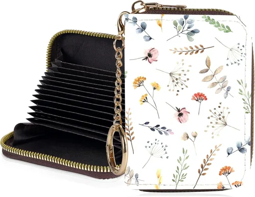 Miniatura 23 de Tarjetero de crédito para mujer, pequeña cartera RFID con cierre de llavero, bonita cartera de piel sintética, carteras para tarjetas de crédito
