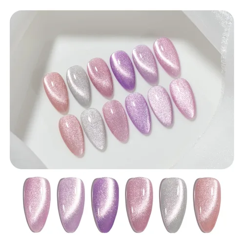 Miniatura 11 de GAOY Juego de esmaltes de uñas de gel con purpurina de ojo de gato con imán y galaxia colorida para ojos de gato holográficos, manicura de gel