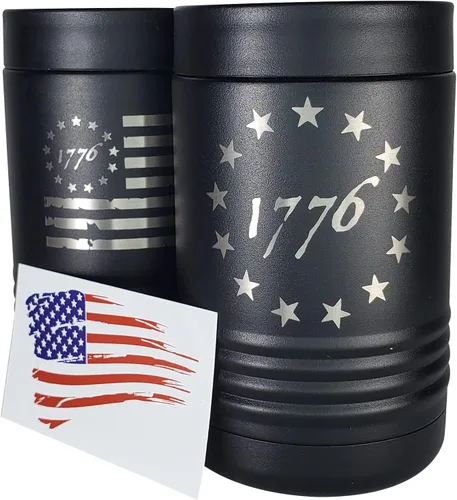 Miniatura 6 de Betsy Ross - Enfriador de latas aislado de acero inoxidable de doble pared con bandera y bandera estadounidense, capacidad para latas de 12 o 16