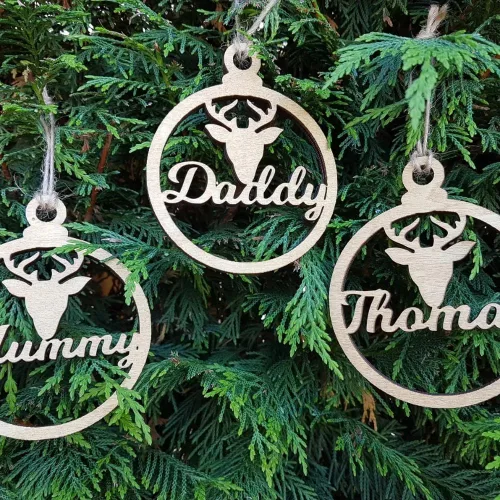 Miniatura 2 de gorm Adorno de reno personalizado, adornos de madera con nombre, adornos de reno, árbol de Navidad, adornos de familia, nombre personalizado