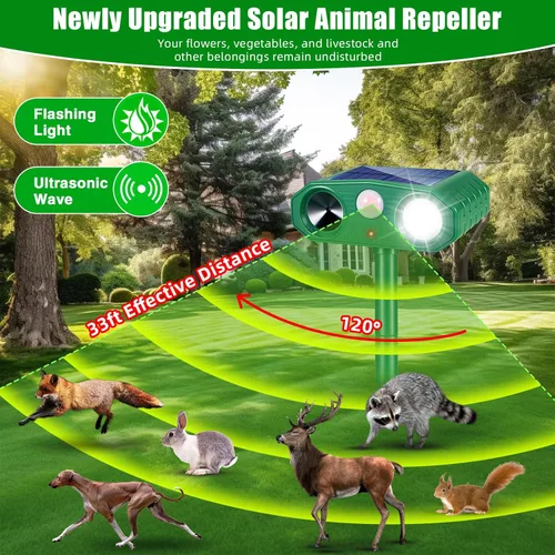 Miniatura 2 de Paquete de 2 repelentes solares de animales para exteriores, disuasorio ultrasónico con 4 modos de dispositivos repelentes de ciervos, sensor