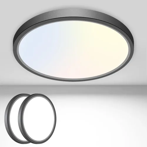 Miniatura 43 de hepside Paquete de 1 lámpara de techo LED de montaje empotrado, color negro, 12 pulgadas, 28 W, regulable 3000K-4500K-6000K, lámpara de techo de 3