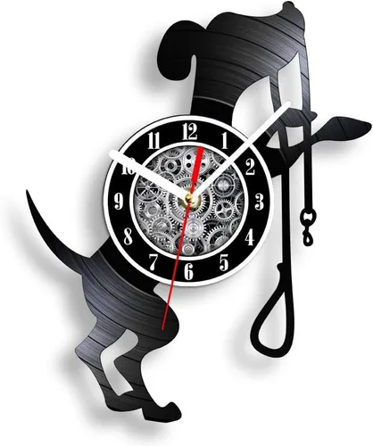 The Geeky Days Reloj de pared de cuarzo silencioso con batería de disco de vinilo negro para perros y mascotas, reloj colgante de álbum retro Sin luz
