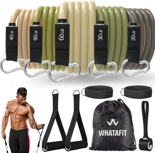 Miniatura 11 de WHATAFIT Bandas de resistencia, bandas de ejercicio, bandas de resistencia para entrenamiento, bandas de entrenamiento con asas para hombres y Multi