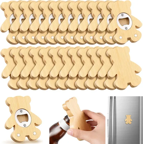 Miniatura 13 de Vesici 24 piezas Abrebotellas magnético 6.35 cm DIY Bambú en forma de biberón Abrebotellas de madera Imán para nevera Adhesivo para refrigerador