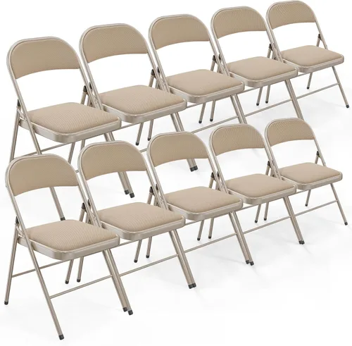 Miniatura 19 de Bonnlo Silla plegable, sillas plegables acolchadas de tela con cojín, respaldo y marco de acero para interiores y exteriores, comedor, oficina, Negro