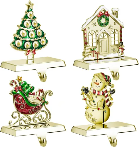 Miniatura 11 de GUOER Juego de 4 Soportes para Calcetines Navideños de Copo de Nieve para Repisa de Chimenea, Decoraciones Navideñas para Repisa de Chimenea