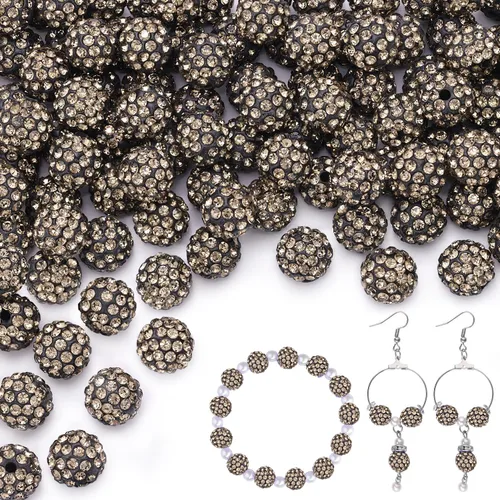 Miniatura 34 de 100 cuentas de diamantes de imitación de 0.394 pulgadas para la fabricación de joyas, 10 cuentas redondas brillantes de discoteca de Shamballa