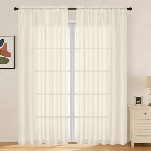 Miniatura 11 de LIVEKID Cortinas traslúcidas negras de cocina de 36 pulgadas de largo, cortinas cortas filtrantes de luz, 2 paneles de gasa aireada, texturizadas