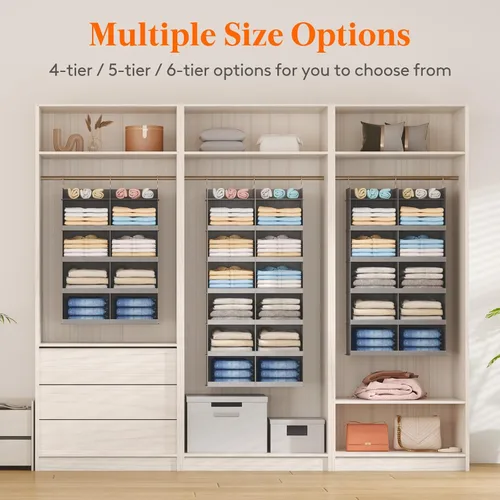 Miniatura 7 de Lifewit Estante colgante de doble fila para armario, estantes de ropa con 3 ganchos resistentes para organización de ropa, contenedor plegable