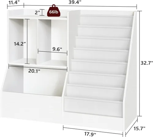 Miniatura 3 de MAHANCRIS Estantería y almacenamiento de juguetes para niños de 39.4 pulgadas, estante de 7 capas para libros, estantería para niños, estantería
