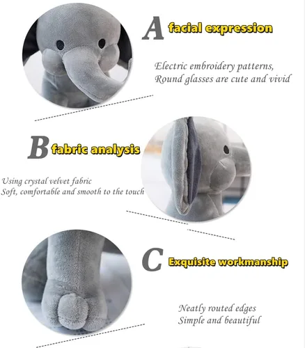 Miniatura 4 de NatureMan Animales de peluche de elefante, peluches kawaii, juguetes de peluche para bebés, niños y niñas, ideal para guardería, decoración de gris