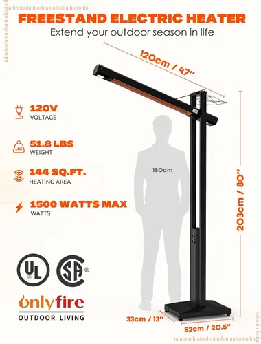 Miniatura 2 de onlyfire FlexRay - Calentador eléctrico infrarrojo de 80 pulgadas para uso en interiores y exteriores, calentador independiente con control remoto