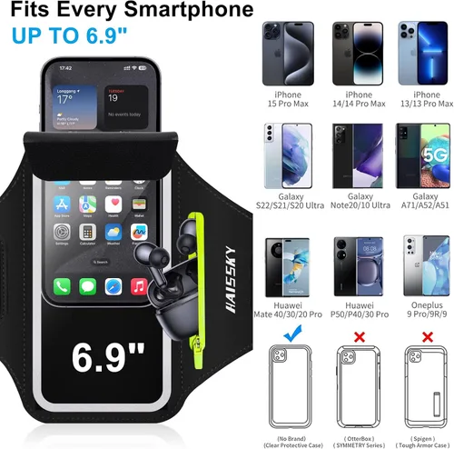 Miniatura 4 de Brazalete para teléfono celular con bolsillo con cremallera, soporte para iPhone 16 Pro Max/15/14 Pro Max/13/12/11 Pro Max/XS/XR, Galaxy S20 S10