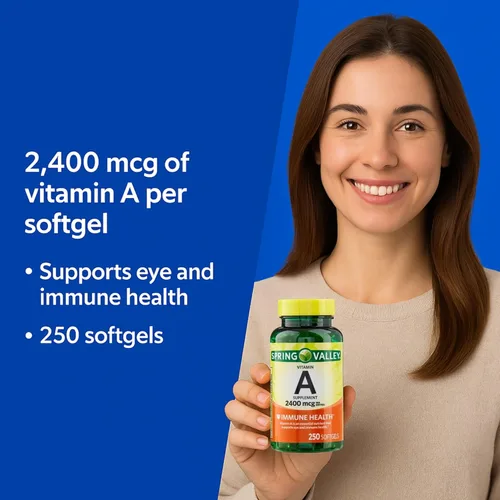 Vitamina A de 2400 mcg – 250 cápsulas blandas, suplemento de vitamina A de alta potencia, vitamina A para mujeres y hombres, apoyo de la visión y la