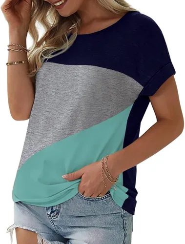 Miniatura 2 de Camiseta casual de verano de manga corta con bloques de color para mujer