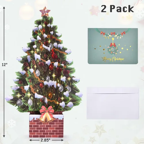 Miniatura 5 de VIVIKEN Tarjetas de Navidad desplegables, árbol de Navidad de 12 pulgadas con diseño de paisaje de nieve, tarjeta de felicitación emergente de papel
