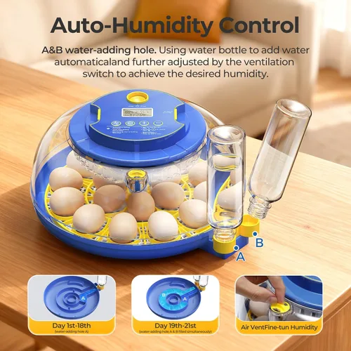 Miniatura 7 de 18 incubadoras de huevos para incubar huevos, vista de 360° con volteo automático de huevos y control de humedad, ovoscopio integrado para incubar