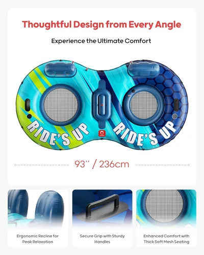 Miniatura 5 de QPAU Tubo inflable doble para río, 2 personas con capacidad de 660 libras, resistente a pinchazos de 93 pulgadas, flotador de río resistente, balsa
