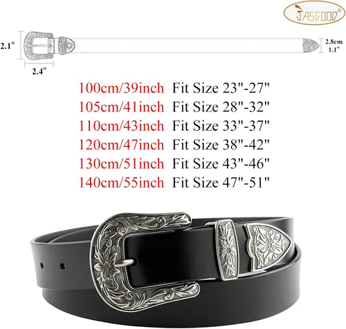 Miniatura 6 de Cinturón de cuero para mujer, diseño clásico occidental, cinturón negro para pantalones de mezclilla.
