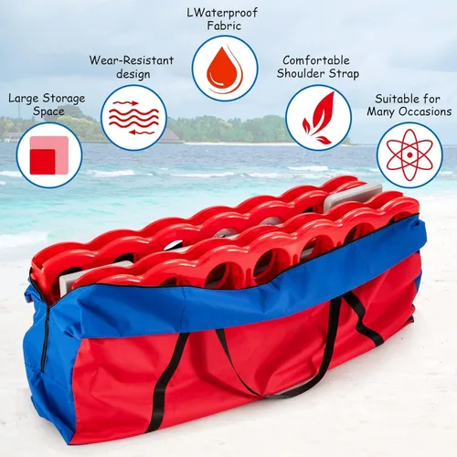 Miniatura 6 de COSTWAY Juego gigante gigante de 4 en puntuación con bolsa de transporte, juego de 2.5 pies para interiores y exteriores con aro de baloncesto