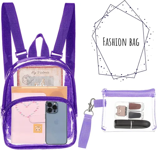 Miniatura 5 de Weewooday Mini mochila transparente transparente para estadio, pequeña bolsa transparente con bolso cruzado impermeable para concierto (morado)