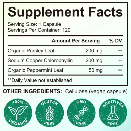 Miniatura 3 de Cápsulas de clorofila Suplemento desodorizante corporal para apoyo diario de frescura interna Mezcla botánica natural para equilibrio de olores