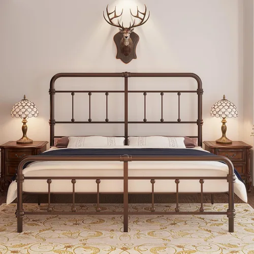 Miniatura 8 de Giselle - Base de cama individual con cabecera para niños, de metal antiguo vintage, base de colchón de plataforma, 49 pulgadas de alto, no necesita