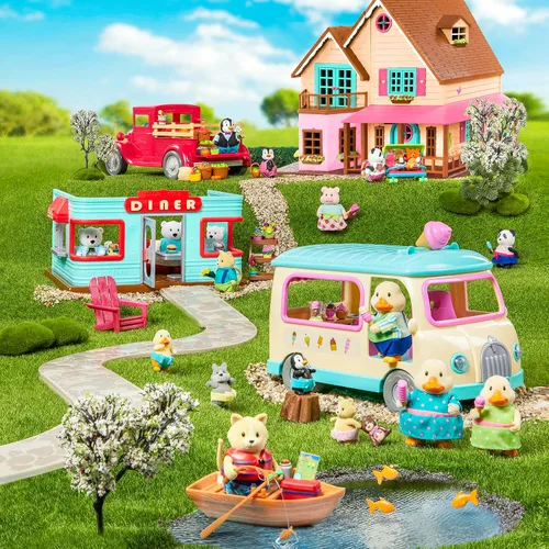 Miniatura 4 de Li'l Woodzeez – Juego de muebles para casa de muñecas – 2 figuras articulables – Juguete de casa de juegos de baño y lavandería – Juego de rol