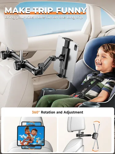 Miniatura 6 de Tryone Soporte para tablet para reposacabezas para accesorios de automóvil: [brazo de 18.11 pulgadas de largo] Soporte 3 en 1 para tableta