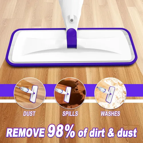 Miniatura 4 de Trapeadores en aerosol para limpieza de suelos de madera dura: mopas húmedas EXEGO con 5 almohadillas recargables de microfibra para Swiffer Morado