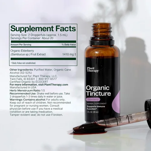 Miniatura 3 de Plant Therapy Suplemento de hierbas de saúco orgánico tintura de 1.0 fl oz (1 oz), apoyo inmunológico, ayuda a calmar las molestias nasales