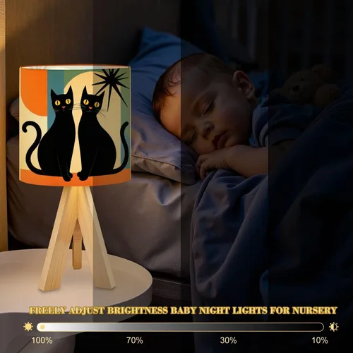 Miniatura 6 de Tripod Table Lamp Mid Century Modern Black Cat Retro Atomic Halloween Bedside Lamps Small Lamp Nightstand Lamp with Linen Lampshade Table Lamps for