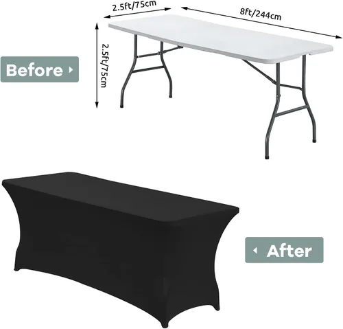 Miniatura 3 de CWK - Funda de mesa de elastano elástica impermeable de 8 pies para mesas rectangulares - Mantel elástico ajustable para mesas plegables, tela Negro