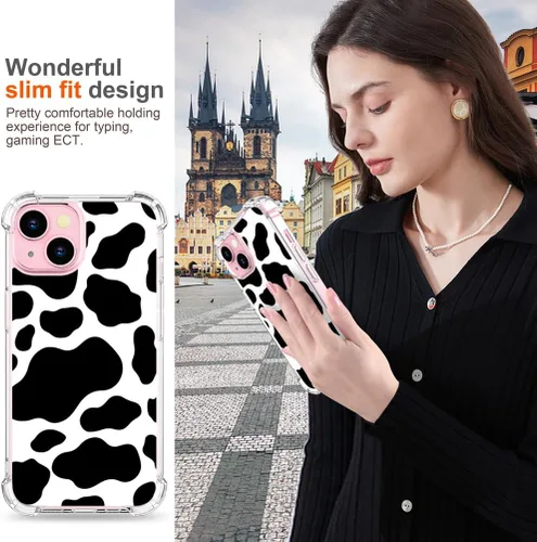 Miniatura 8 de Hungo Compatible para iPhone 15 Funda Diseño Lindo de Vaca Transparente, Femenino para Mujeres Niñas Estampado de Vaca Transparente (No Transparente)