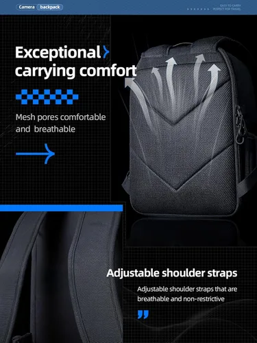 Miniatura 5 de llano Mochila compacta para cámara DSLR/SLR/sin espejo, bolsa de fotografía con ranura para laptop (para MacBook de 14 pulgadas) y soporte