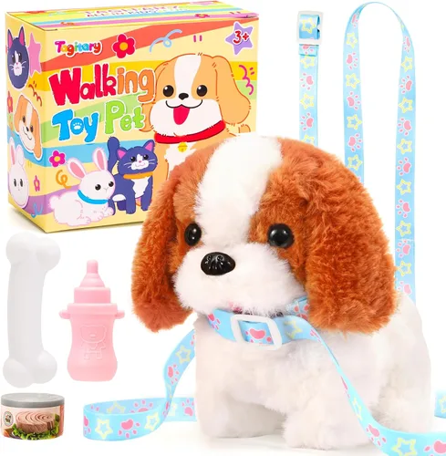 Miniatura 10 de Tagitary - Juguetes de peluche interactivos, juguete de cachorro para niños, juguete electrónico de perro que camina y ladra, cola meneando, juguete