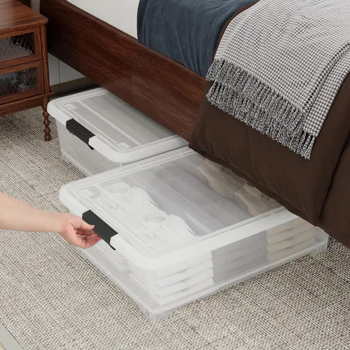 Miniatura 4 de Contenedor de almacenamiento transparente de 26 cuartos de galón, caja de almacenamiento de plástico debajo de la cama, contenedor de almacenamiento