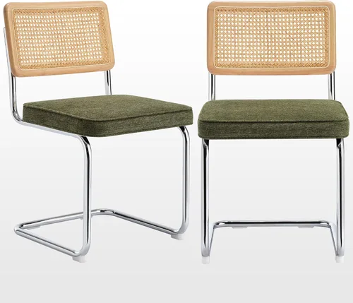 Miniatura 32 de Zesthouse Juego de 4 sillas de comedor de ratán natural, sillas de comedor modernas de mediados de siglo con respaldo de madera maciza y base