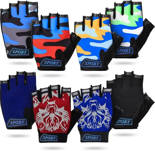 8 pares de guantes de medio dedo para niños, guantes de bicicleta sin dedos, transpirables, guantes cortos para niños, guantes antideslizantes para