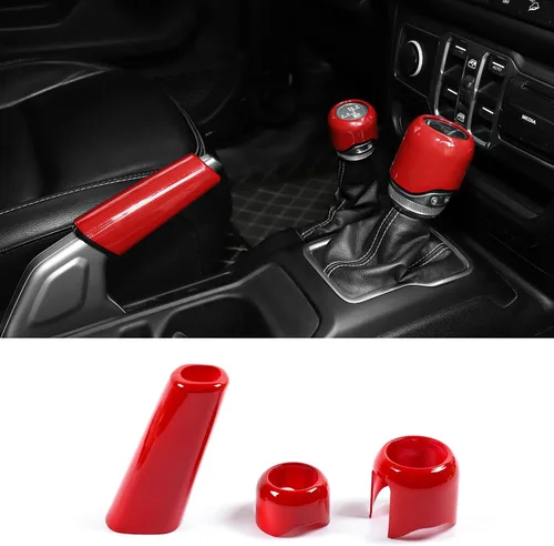Miniatura 8 de Funda para Freno de Mano + Tapa del Pomo de Cambio + Tapa del Pomo de Cambio del Modo de Conducción Compatible con Jeep Wrangler JL JLU 2018-2025