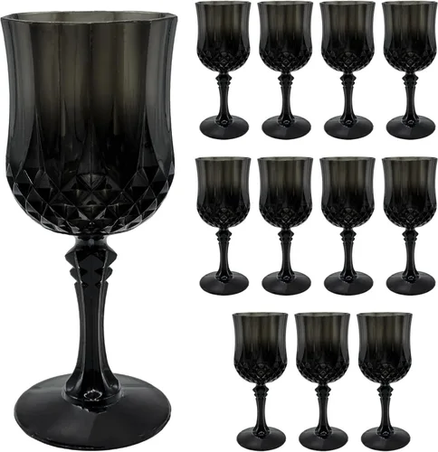 Miniatura 13 de 24 piezas de copas de vino de plástico negro, copas de vino de plástico reutilizables, copa negra tipo cáliz, vasos duraderos y resistentes que se