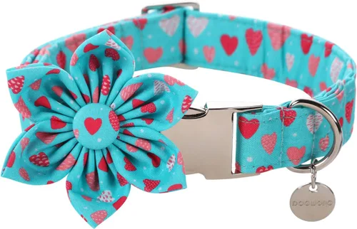 Miniatura 8 de DOGWONG Collar de perro de San Valentín con pajarita, corazón azul, perfecto para perros pequeños, medianos y grandes, patrón de corazón, pajarita