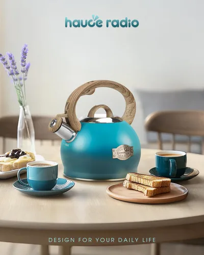 Miniatura 5 de Hauce Radio Hervidor de té, tetera silbante de acero inoxidable de grado alimenticio para estufa con mango ergonómico anti-calor, boquilla para té