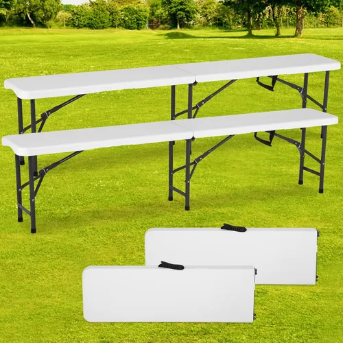 Bancos plegables de plástico de 6 pies, paquete de 2, banco portátil para exteriores con asa y cerradura para picnic, camping, comedor, fútbol,