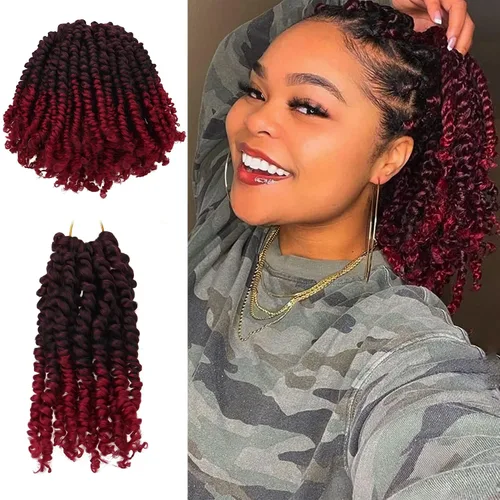 Miniatura 48 de Paquete de 8 paquetes de cabello de ganchillo Passion Twist de 6 pulgadas, rizos bohemios pretrenzados previamente trenzados, negro natural 1B